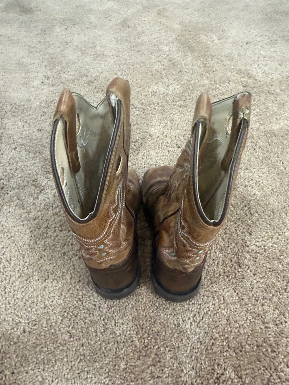 Old West Brown Kids Western Boots with Turquoise & Pink Stitching